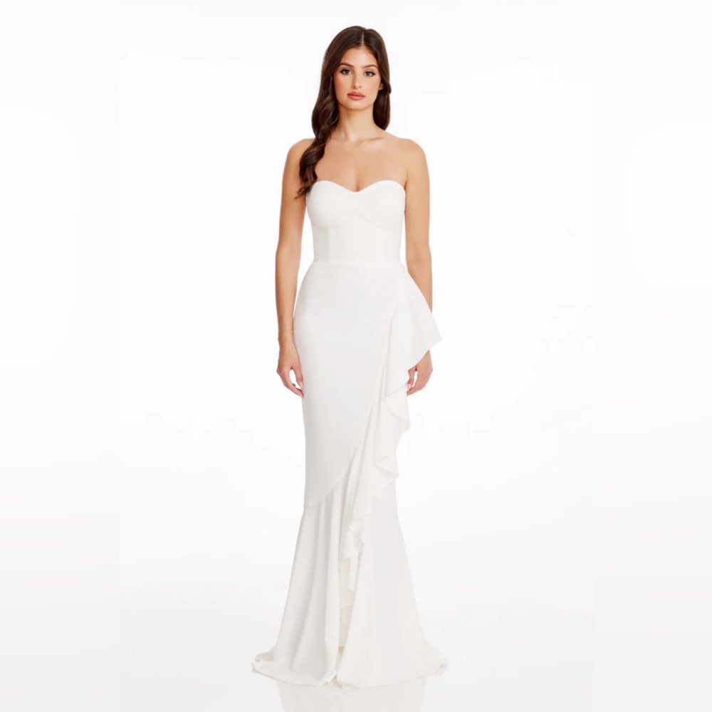 Dress The Population Paris Ruffle Strapless Mermaid Gown White –Large – NWT